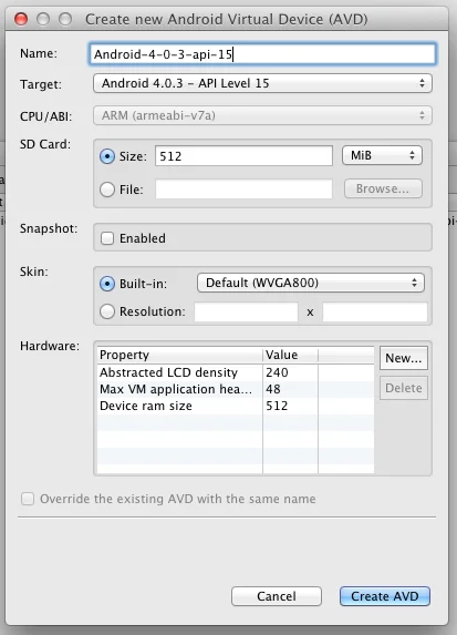 Choose AVD Settings Choose AVD Settings