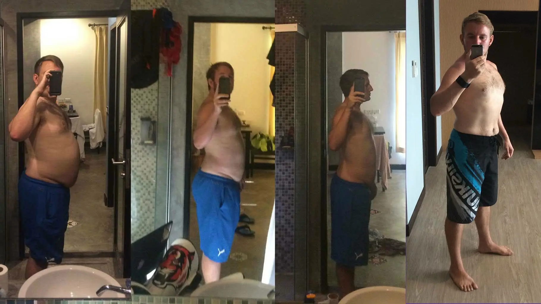 September 2014 → April 2015. Same mirror, same room, different person.
