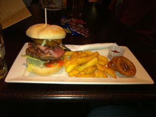 Beer and a gourmet burger at the Wetherspoons