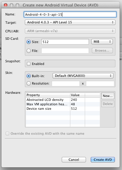 Choose AVD Settings